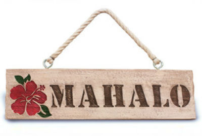 hanging sign - "mahalo"