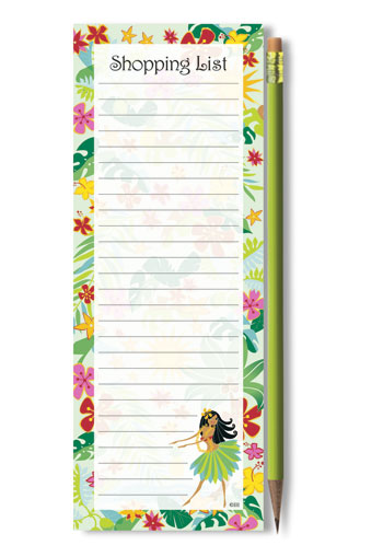 list pads with pencil - "hula maiden - green"