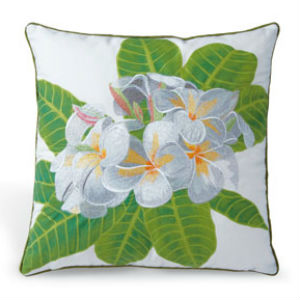 embroidered pillow cover - "white plumeria" (cotton TWILL)