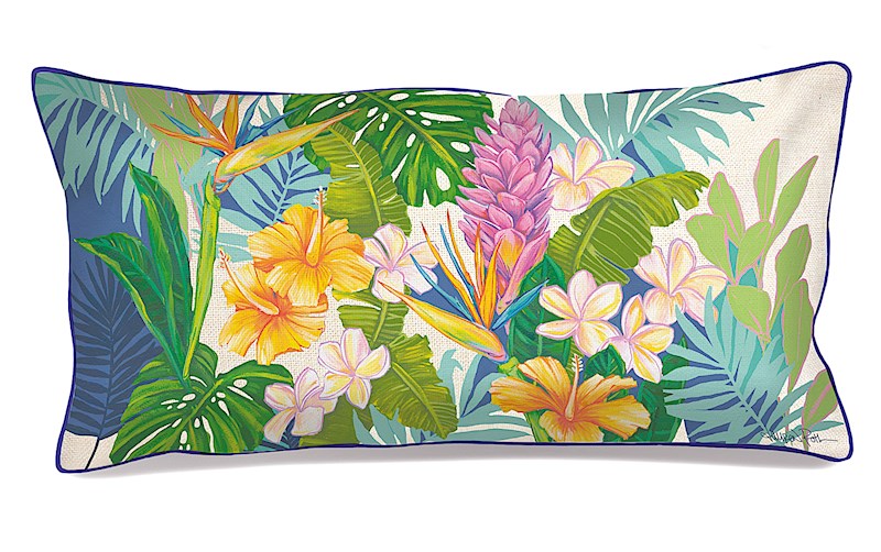 lauren roth - rectangular pillow cover - "island blossoms" (Cotton LINEN)