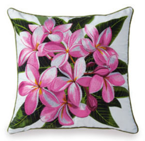 embroidered pillow cover - "pink plumeria" (cotton TWILL)