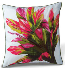 embroidered pillow cover - "red ti leaf" (cotton TWILL)